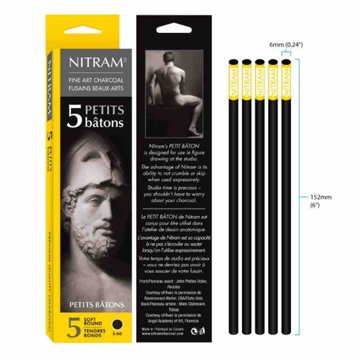 NITRAM NITRAM Charcoal Set 12mm Nitram Batons Petits Extra Soft Round 6 mm