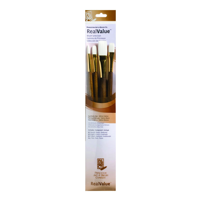 Princeton Real Value Synthetic White Taklon Long Handle 4Pc Set