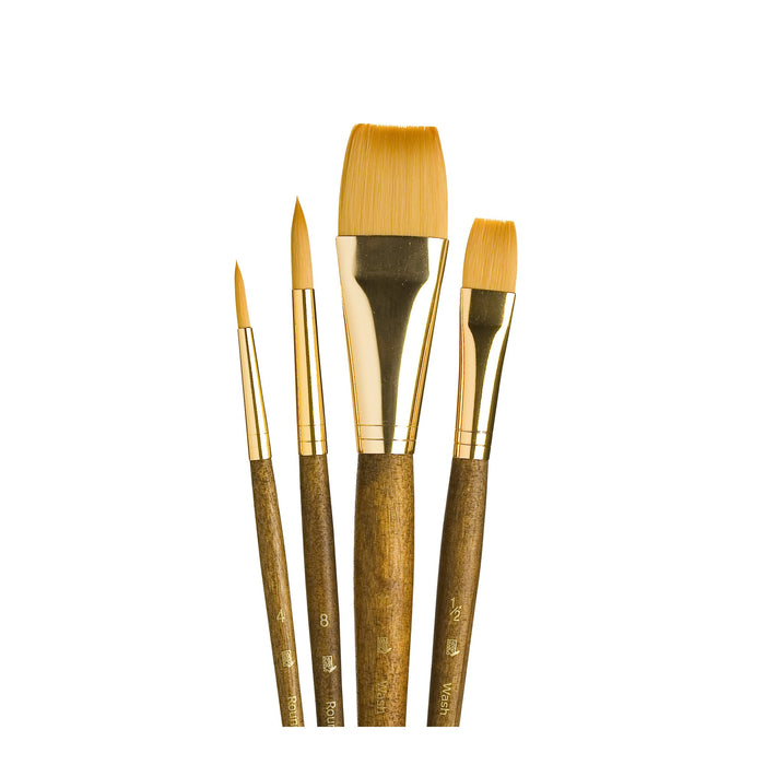 Princeton Real Value Synthetic Gold Taklon Short Handle 4Pc Set