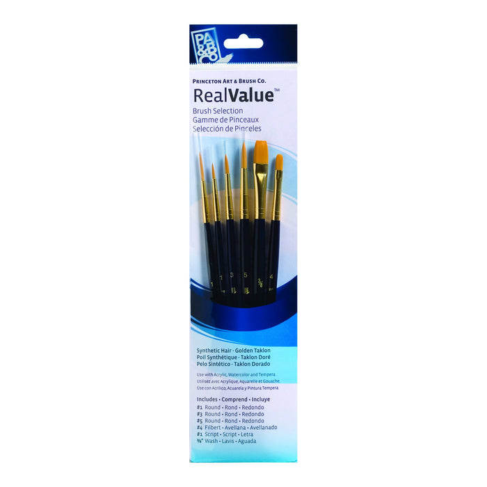 Princeton Real Value Synthetic Gold Taklon Short Handle 6Pc Set