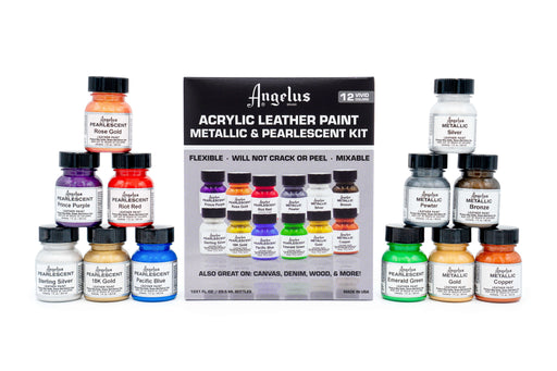 ANGELUS Leather Paint Set Angelus Acrylic Paint Kit - Metallic & Pearl 12Pc