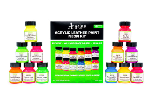 ANGELUS Neon Leather Paint Angelus Acrylic Paint Kit - Neon 12Pc