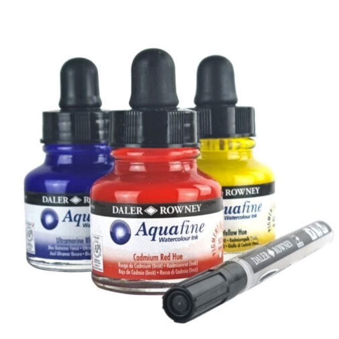 DALER ROWNEY INK DALER ROWNEY Aquafine Ink Starter Set 3 x 29.5ml + 1 Marker