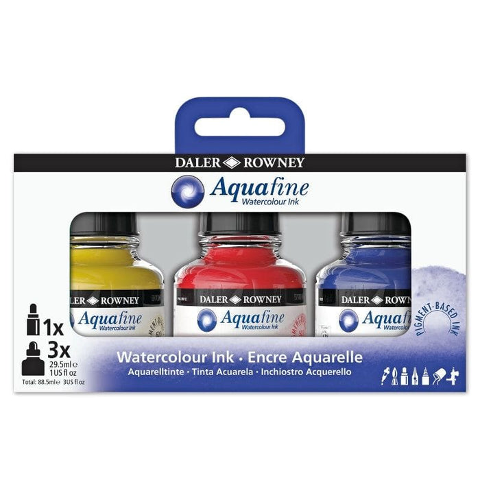 DALER ROWNEY INK DALER ROWNEY Aquafine Ink Starter Set 3 x 29.5ml + 1 Marker