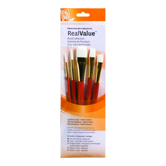 Princeton Real Value Synthetic White Taklon Short Handle 5Pc Set