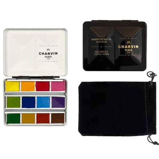 CHARVIN SETS CHARVIN Charvin Black Watercolour Metal Pan Set 12 half pans