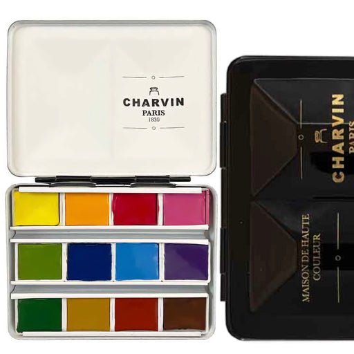 CHARVIN SETS CHARVIN Charvin Black Watercolour Metal Pan Set 12 half pans