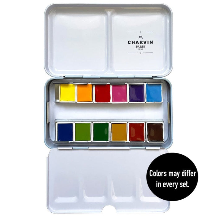 CHARVIN SETS CHARVIN Charvin Black Watercolour Metal Pan Set 12 half pans