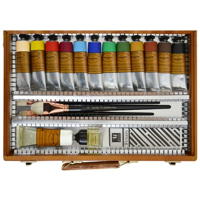 CHARVIN SETS CHARVIN Charvin Extra Fine Oil Paint Set with Wooden Box 11 Tubes 60ml + Accessories