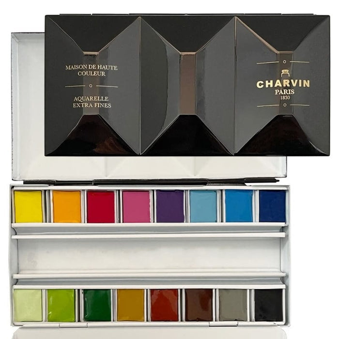 CHARVIN SETS CHARVIN Charvin Lacquered Watercolour Metal Pan Set 16 Half Pans