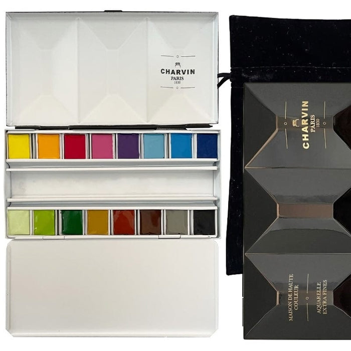 CHARVIN SETS CHARVIN Charvin Lacquered Watercolour Metal Pan Set 16 Half Pans