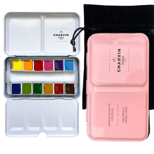 CHARVIN SETS CHARVIN Charvin Pink Watercolour Metal Pan Set 12 half pans