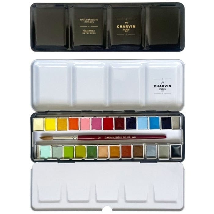 CHARVIN SETS CHARVIN Charvin Watercolour Metal Pan Set 24 + Brush