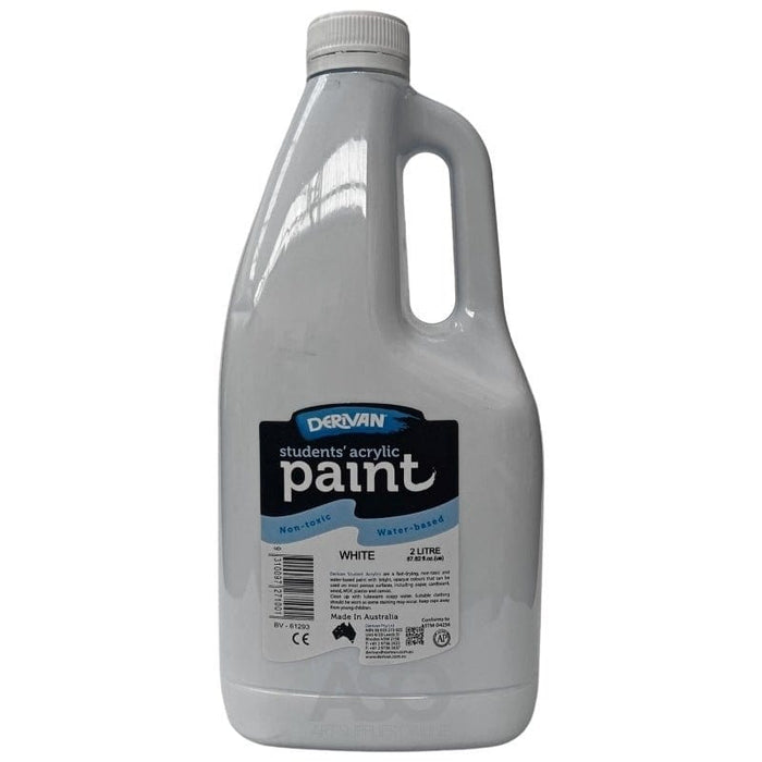 Derivan Student Acrylic 2 Litre White - Vibrant White 2-Litre Paint ...