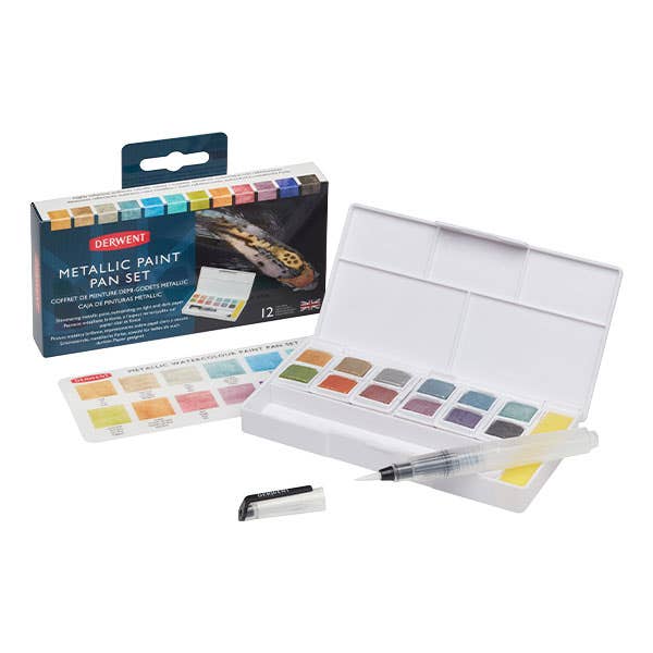 DERWENT WATERCOLOURS DERWENT Derwent Watercolour 12 Metallic Paint Pan Set