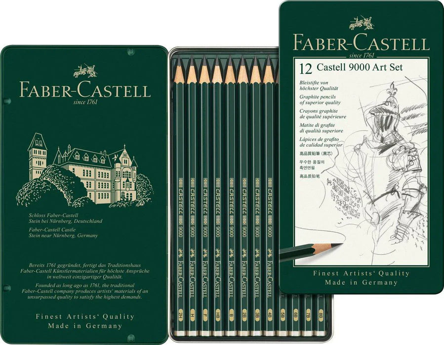 FABER-CASTELL FABER-CASTELL Tin of 12 Includes 12 Art Set pencils, 8B- 2H Faber Castell 9000 Graphite Pencil 12 Sets
