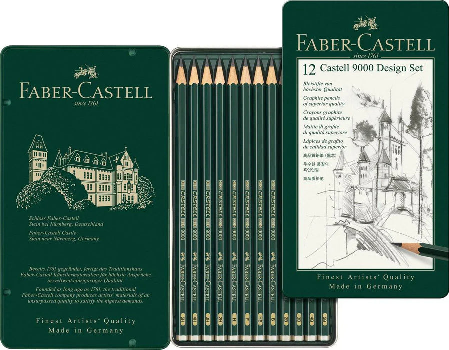 FABER-CASTELL FABER-CASTELL Tin of 12 Includes 12 Design pencils, 5B- 5H Faber Castell 9000 Graphite Pencil 12 Sets