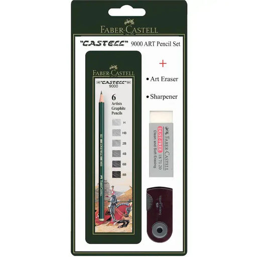 FABER-CASTELL FABER-CASTELL Faber Castell 9000 Graphite Pencils, Assorted – Blister Set of 8 Includes tin of 6 Castell 9000 Graphite Pencils,1 Dust-Free Eraser & 1 sharpener