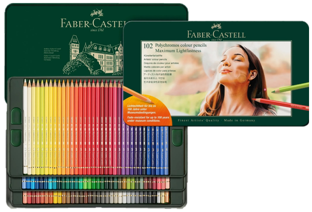 FABER-CASTELL FABER-CASTELL Tin Box of 102 Lightfast Faber-Castell Polychromos High-Quality Artists' Pencil Sets