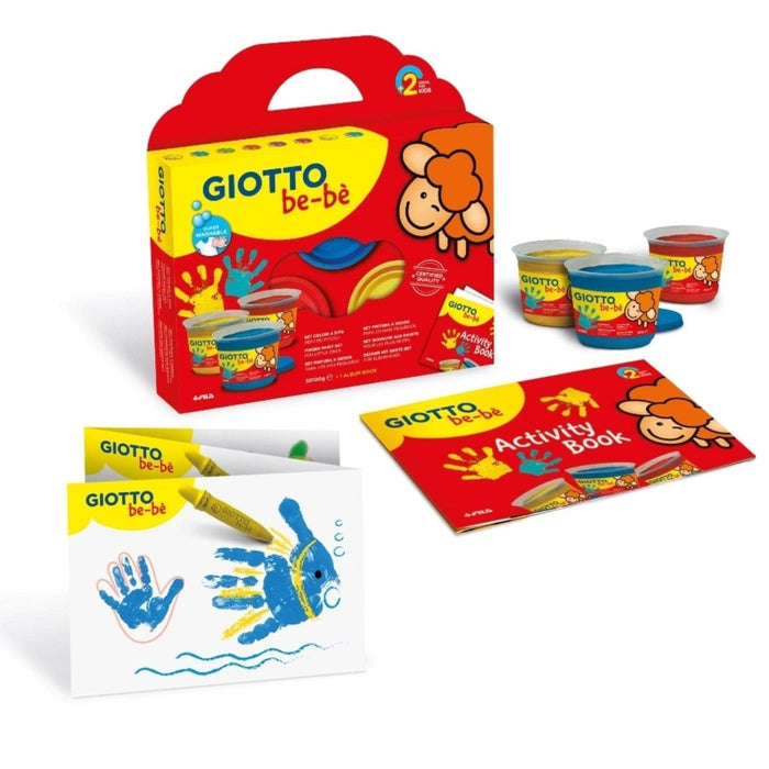 GIOTTO BEBE KIDS Giotto be-be' Super Finger Colours Play Set With 3 Pots Of 100G Finger Paint, 3 Sponges, 1 Apron Giotto be-be' Super Finger Paint