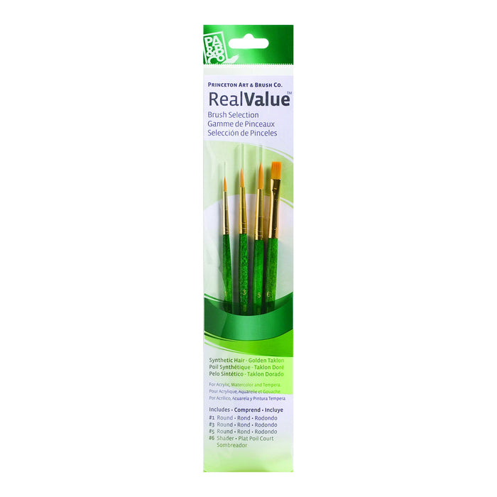 Princeton Real Value Synthetic Gold Taklon Short Handle 4Pc Set
