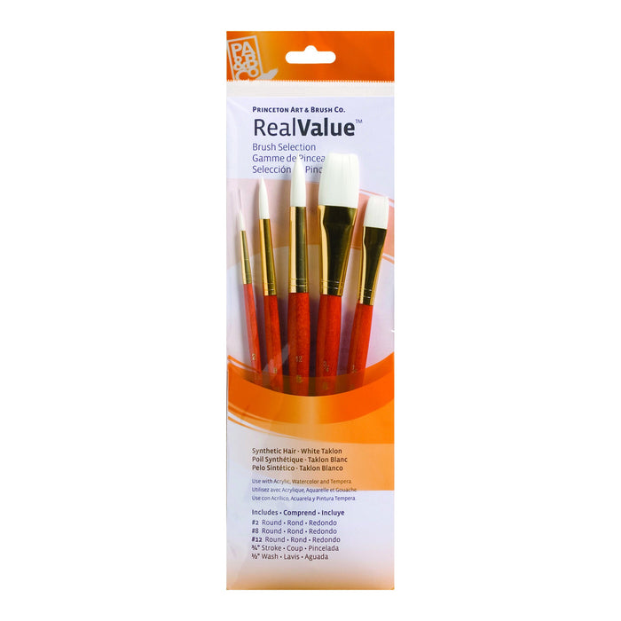 Princeton Real Value Synthetic White Taklon Short Handle 5Pc Set