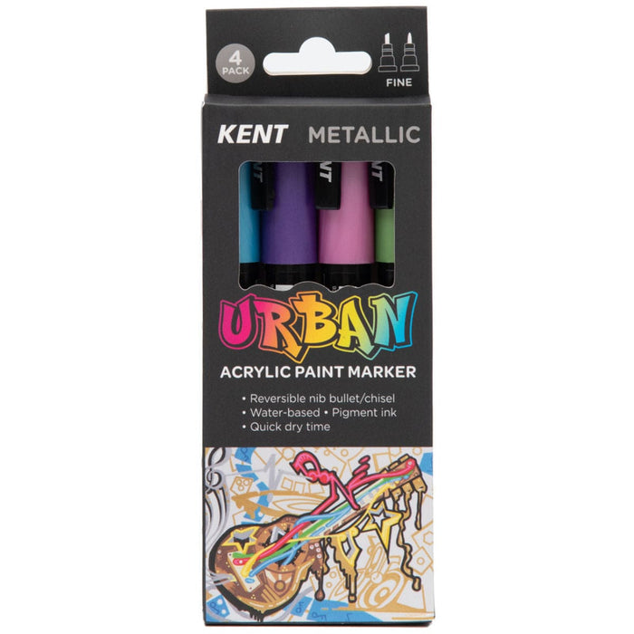 KENT URBAN NEW Kent Urban Paint Marker 3mm Nib Metallic Pk 4 New
