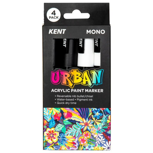 NEW NEW Kent Urban Paint Marker Medium Nib 6mm 2 X Blk 2 X Wh Pk 4