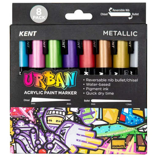 KENT URBAN NEW Kent Urban Paint Marker Medium Nib 6mm Metallic Pk 8