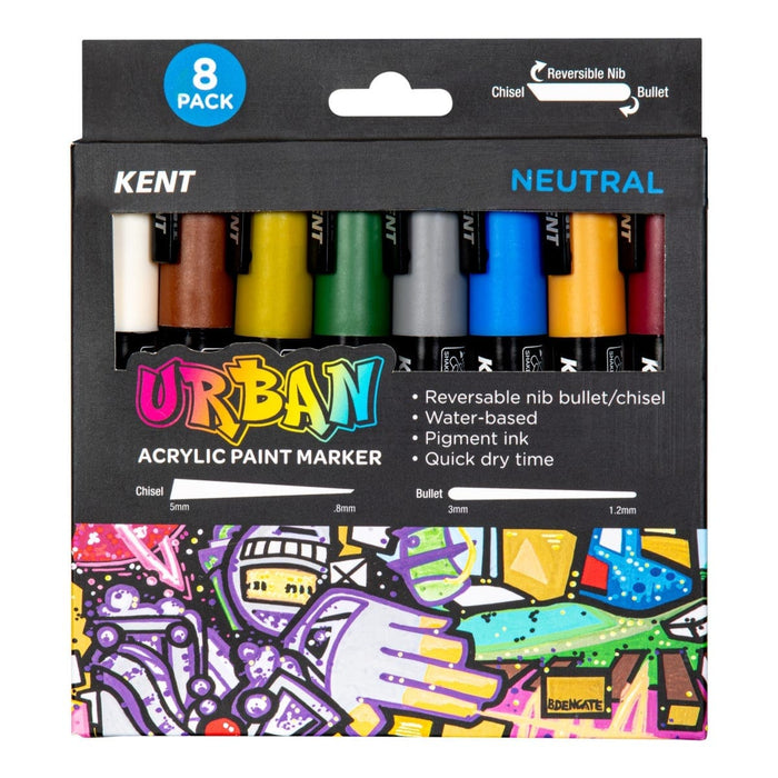 KENT URBAN NEW Kent Urban Paint Marker Medium Nib 6mm Neutral Pk 8