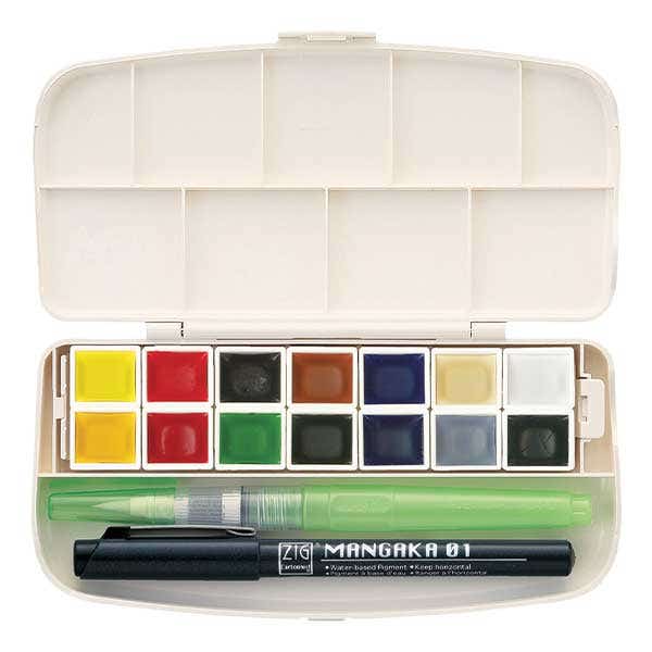 KURETAKE GANSAI TAMBI KURETAKE GANSAI Kuretake Gansai Tambi Portable Watercolour 14 Set