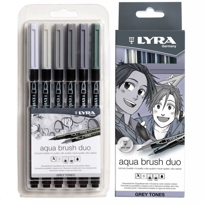 LYRA LYRA Lyra Aqua Brush Duo Grey Set 6 pcs Lyra Aqua Brush Duo Art Pens