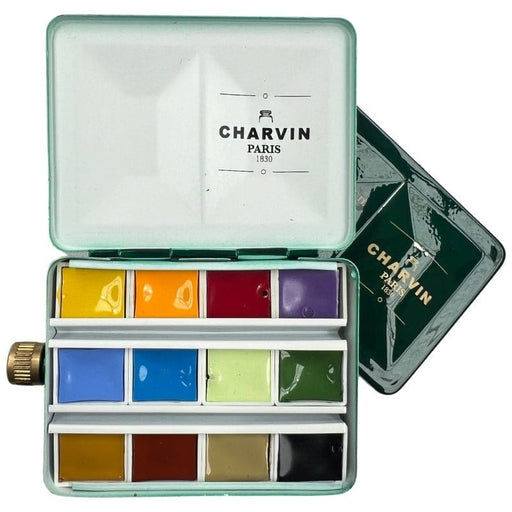 CHARVIN SETS CHARVIN Mini Green Charvin Watercolour Metal Pan Set 12 + Water Box