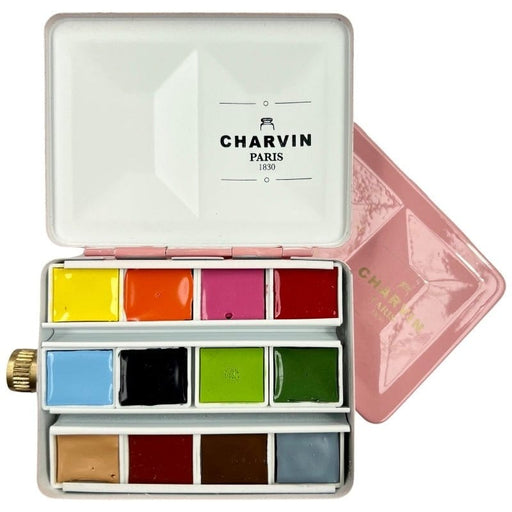 CHARVIN SETS CHARVIN Mini Pink Charvin Watercolour Metal Pan Set 12 + Water Box