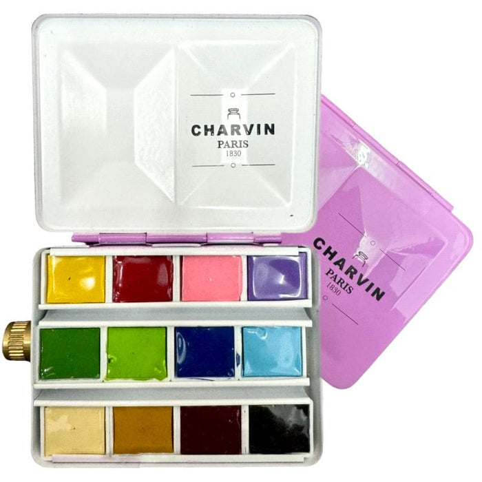 CHARVIN SETS CHARVIN Mini Violet Charvin Watercolour Metal Pan Set 12 + Water Box