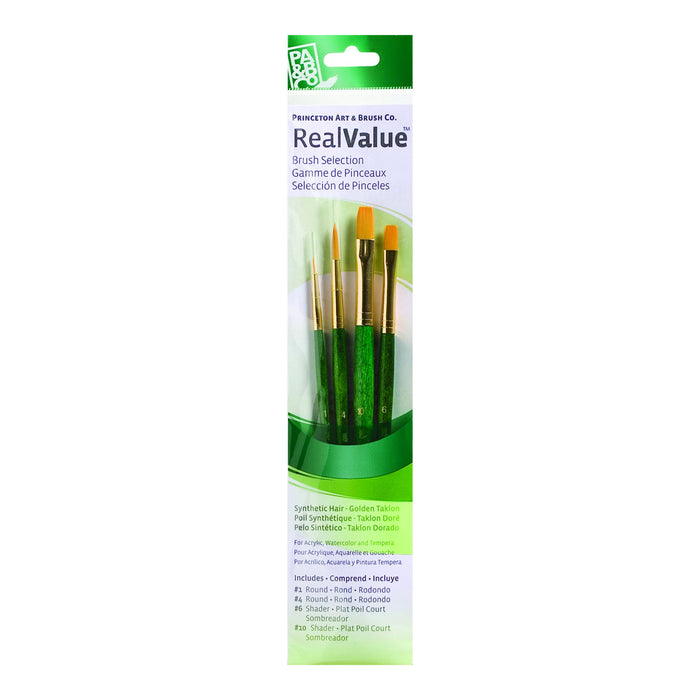 Princeton Real Value Synthetic Gold Taklon Short Handle 4Pc Set