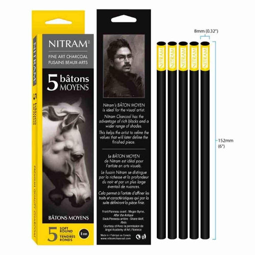 NITRAM NITRAM Charcoal Set 8mm Nitram Batons Moyens Extra Soft Round 8 mm