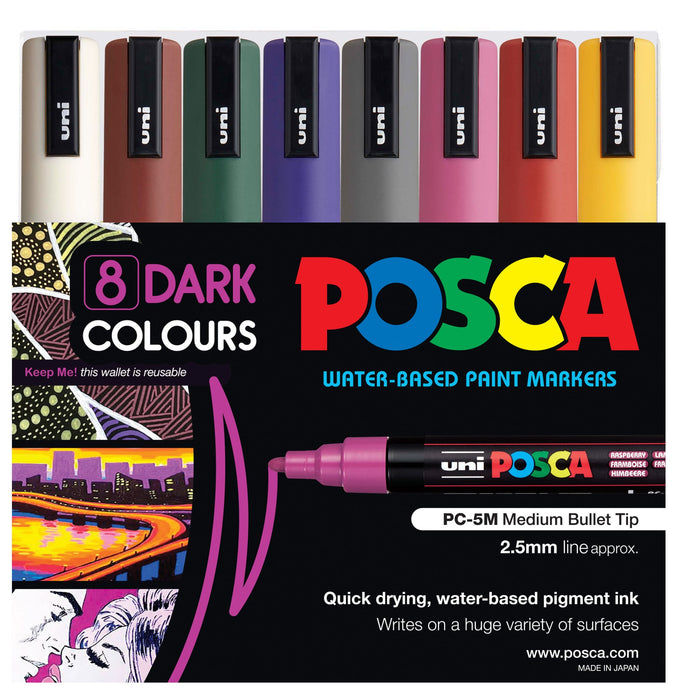 POSCA POSCA Posca PC-5M Dark Colours Set 8 Posca Sets