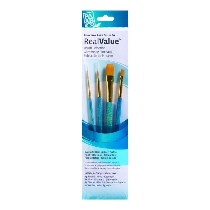 Princeton Real Value Synthetic Gold Taklon Short Handle 4Pc Set