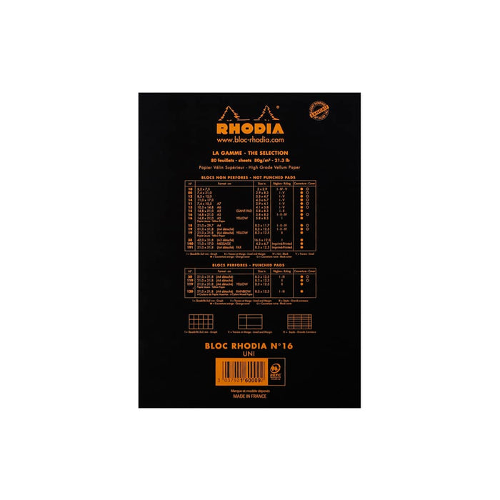 RHODIA Notepad Rhodia No. 16 Top Stapled Notepad A5 Blank Black