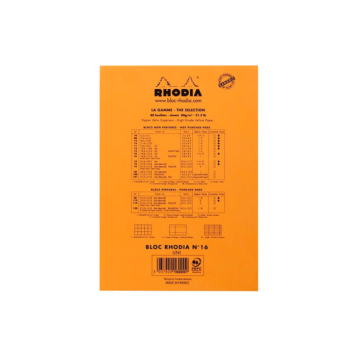 RHODIA Notepad Rhodia No. 16 Top Stapled Notepad A5 Blank Orange