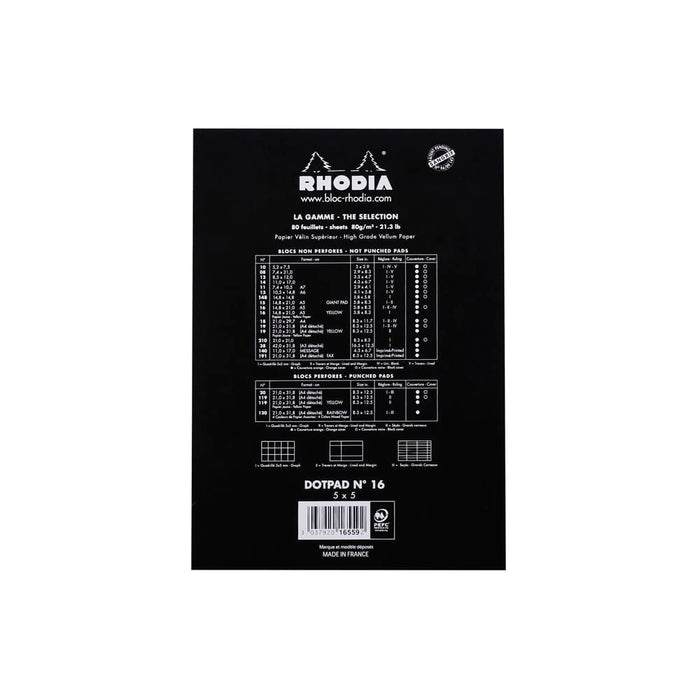 RHODIA Notepad Rhodia No. 16 Top Stapled Notepad A5 Dot Grid Black
