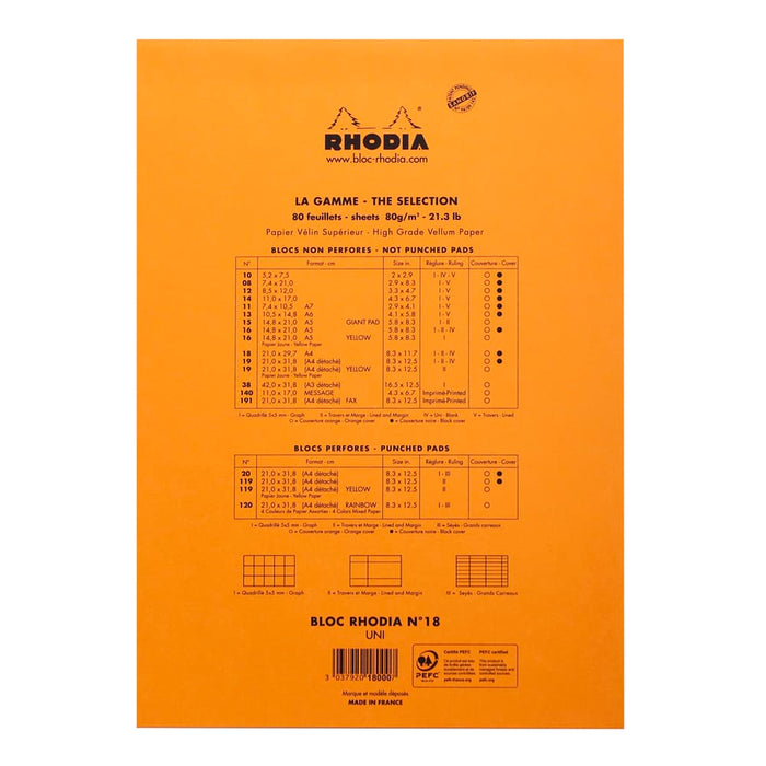 RHODIA Notepad Rhodia No. 18 Top Stapled Notepad A4 Blank Orange