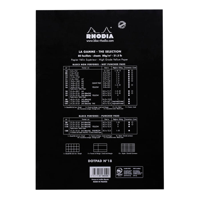 RHODIA Notepad Rhodia No. 18 Top Stapled Notepad A4 Dot Grid Black