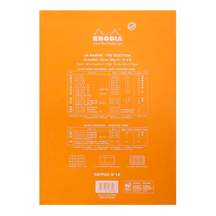 RHODIA Notepad Rhodia No. 18 Top Stapled Notepad A4 Dot Grid Orange