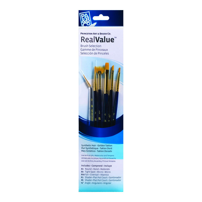 Princeton Real Value Synthetic Gold Taklon Short Handle 6Pc Set