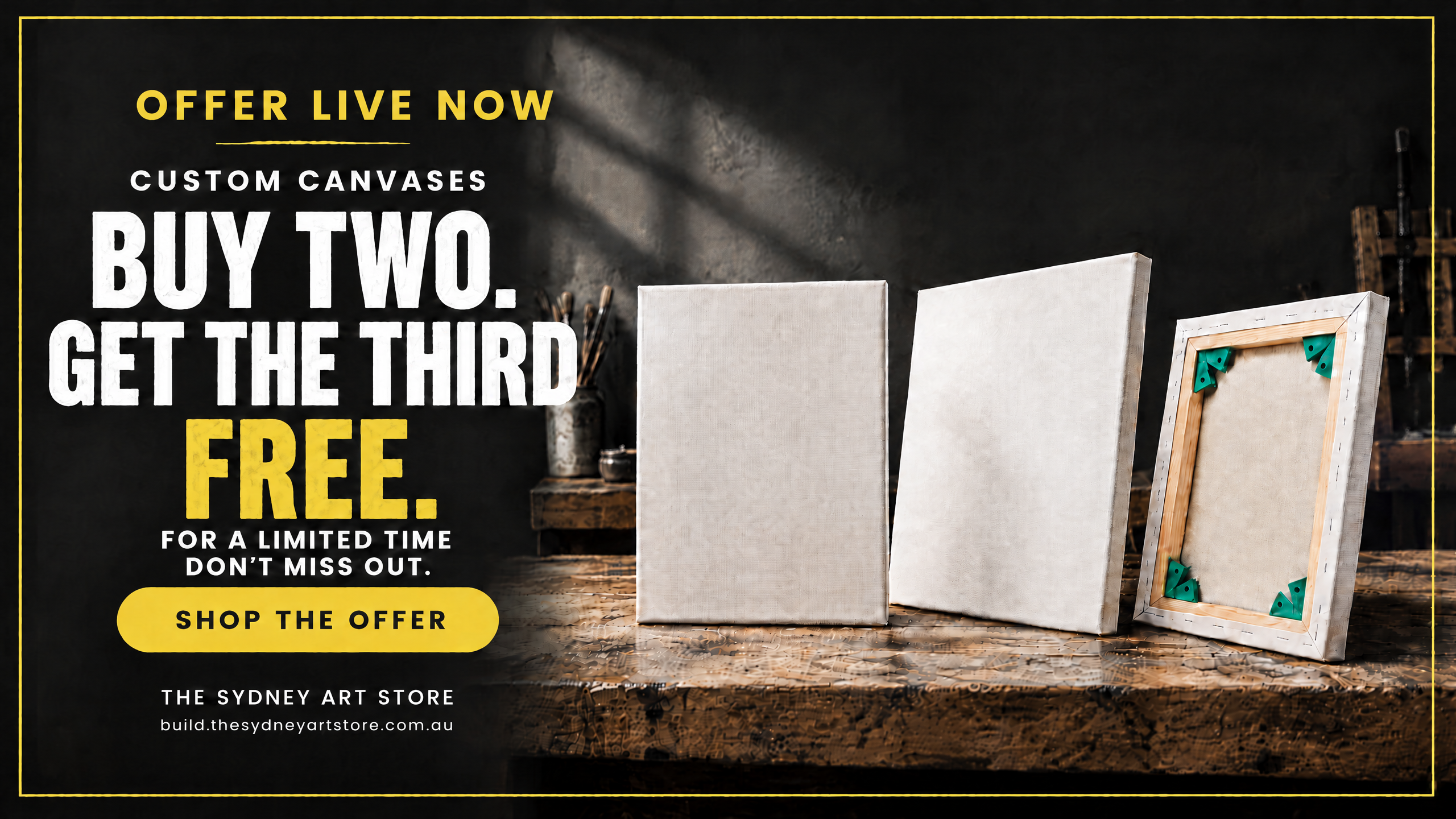 Custom canvases offer: buy two, get the third free. Opens Build a Canvas in a new tab.